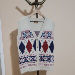 POL Vintage Style Knit Vest with Geometric Patterns